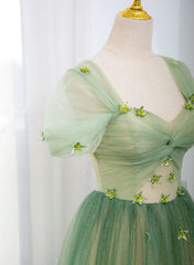 Vestido formal de tul degradado en forma de A verde claro 