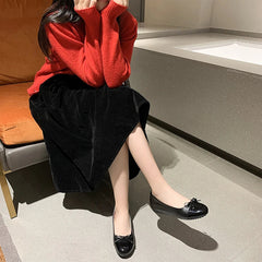 Ballerina Flat Shoes Comfort Non-slip Loafers Leather Flats Elegant Bowknot Single Shoes Mother's Shoes