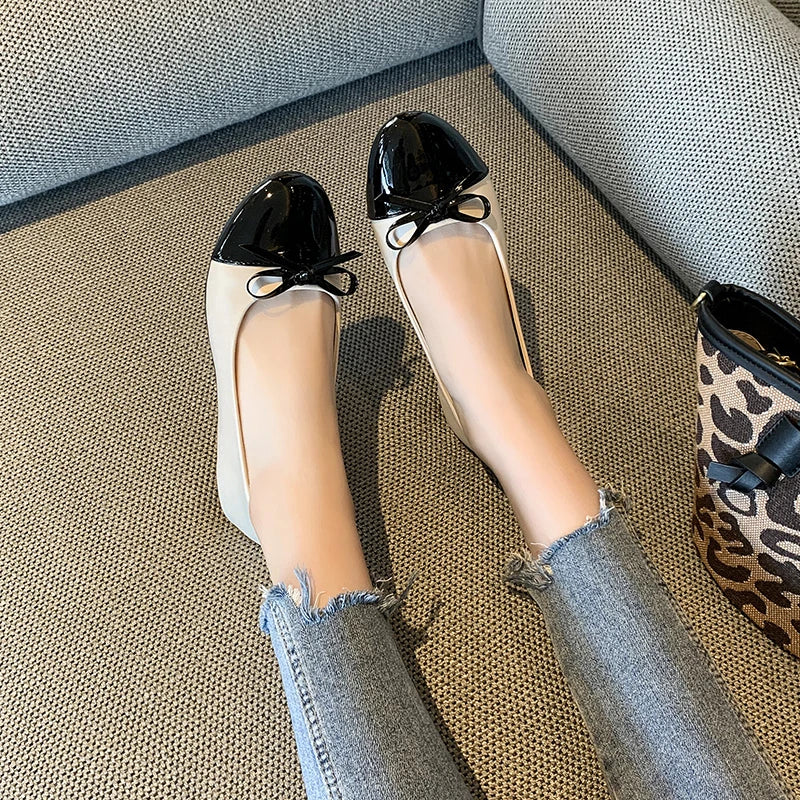Ballerina Flat Shoes Comfort Non-slip Loafers Leather Flats Elegant Bowknot Single Shoes Mother's Shoes