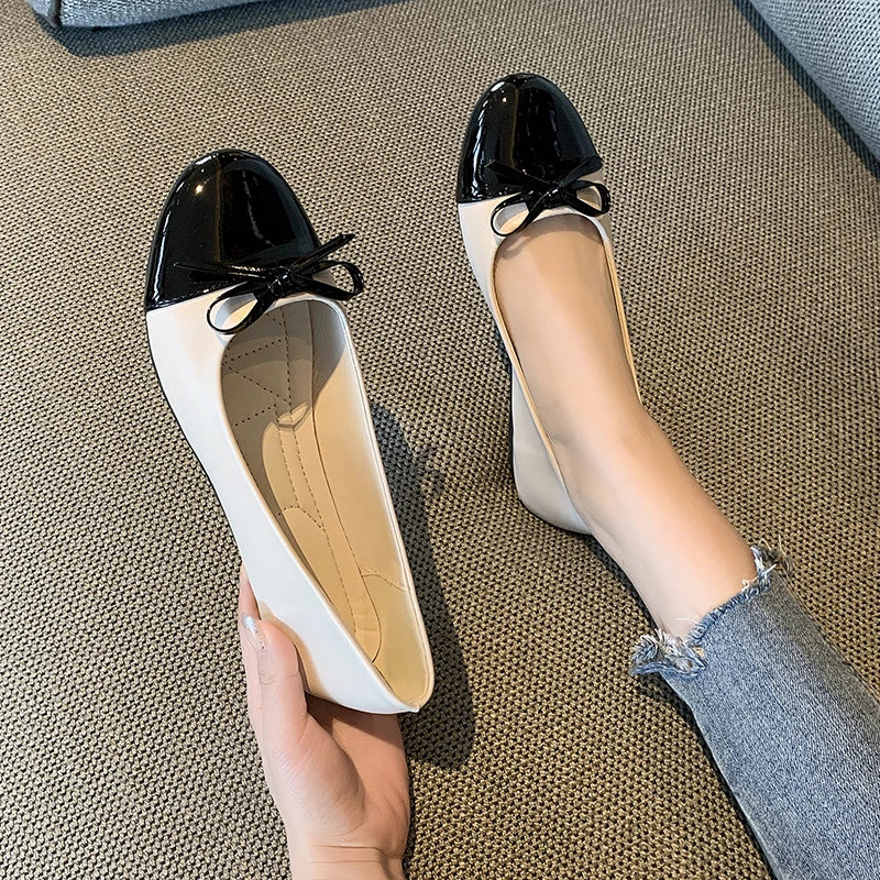 Ballerina Flat Shoes Comfort Non-slip Loafers Leather Flats Elegant Bowknot Single Shoes Mother's Shoes