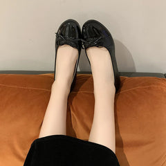 Ballerina Flat Shoes Comfort Non-slip Loafers Leather Flats Elegant Bowknot Single Shoes Mother's Shoes