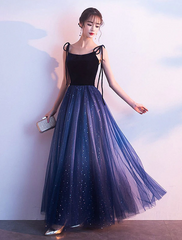 Beautiful Blue Gradient Tulle and Velvet Long Straps Prom Dress