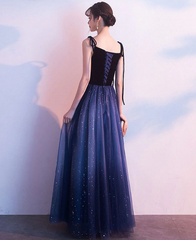 Beautiful Blue Gradient Tulle and Velvet Long Straps Prom Dress