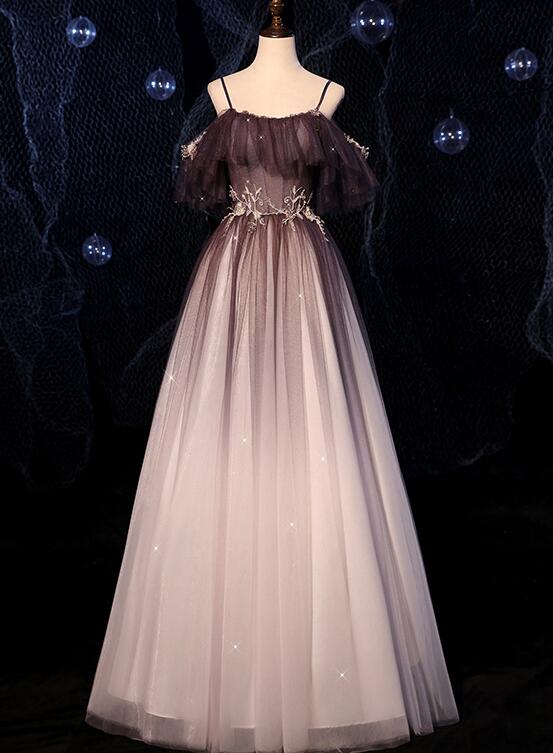 Hermoso vestido de fiesta largo de tul con cuentas y degradado Sweethaert 