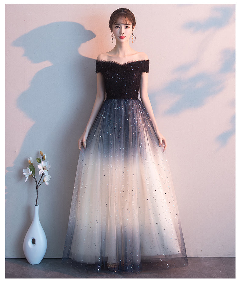 Beautiful Gradient Tulle Sequins Off Shoulder Wedding Party Dresses