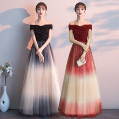 Beautiful Gradient Tulle Sequins Off Shoulder Wedding Party Dresses