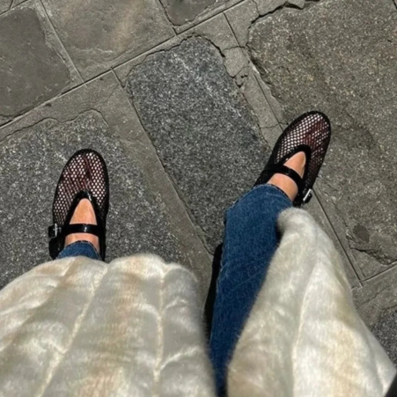 Black Sandals Flats Mesh Shallow Shoes Beach Dress Designer Shoes Walking Female