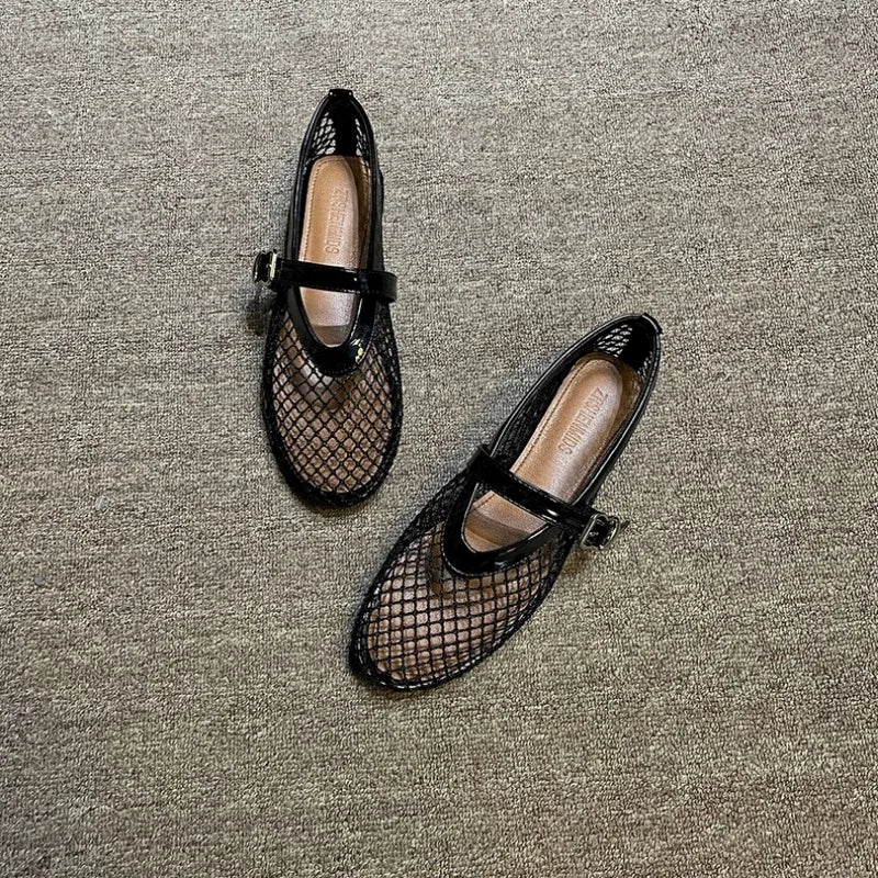 Black Sandals Flats Mesh Shallow Shoes Beach Dress Designer Shoes Walking Female