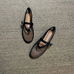Black Sandals Flats Mesh Shallow Shoes Beach Dress Designer Shoes Walking Female