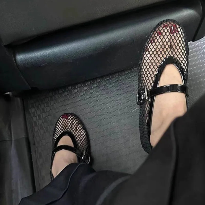 Black Sandals Flats Mesh Shallow Shoes Beach Dress Designer Shoes Walking Female