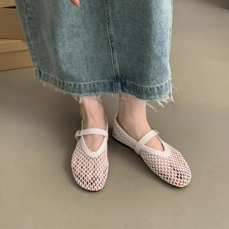 Black Sandals Flats Mesh Shallow Shoes Beach Dress Designer Shoes Walking Female