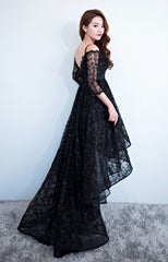 Black Lace V-neckline Straps High Low Party Dress Homecoming Dress