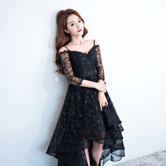Black Lace V-neckline Straps High Low Party Dress Homecoming Dress