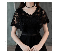 Black Lace and Tulle Long A-line Simple Evening Dress