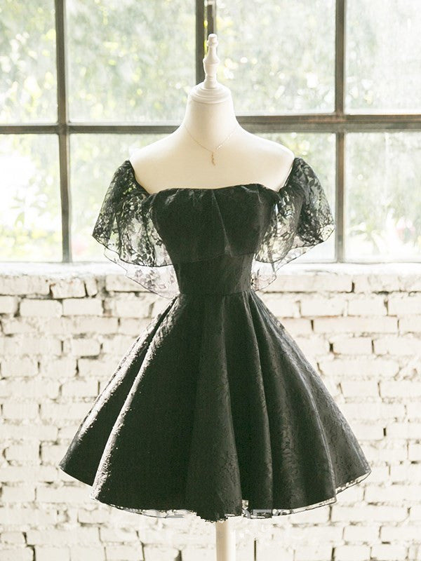 Black Off Shoulder Lace Sweetheart Lovely Short Homecoming Dress