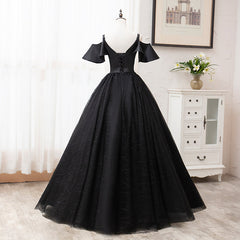 Black Satin and Tulle Ball Gown Off Shoulder Evening Dress Party Gown
