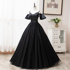 Black Satin and Tulle Ball Gown Off Shoulder Evening Dress Party Gown