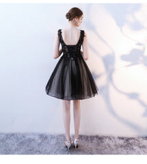 Black V-neckline Knee Length Lace Applique Lace Party Dress
