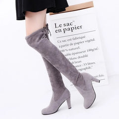 BrThigh High Botines Mujer Plush Fur Shoes Stovepipe Stretch Over Knee Long Boots Lace-up Velvet Knight Bottes