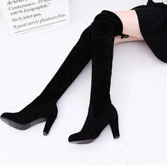 BrThigh High Botines Mujer Plush Fur Shoes Stovepipe Stretch Over Knee Long Boots Lace-up Velvet Knight Bottes