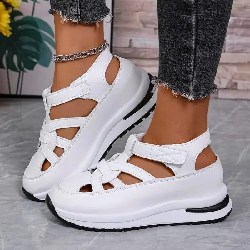 Casual Hollow out Flat Sandals Style Thin Platform Thick Bottom Heightening Shoes Rubber Sole Sandals