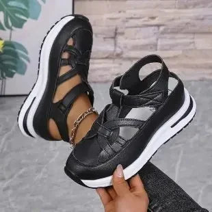 Casual Hollow out Flat Sandals Style Thin Platform Thick Bottom Heightening Shoes Rubber Sole Sandals