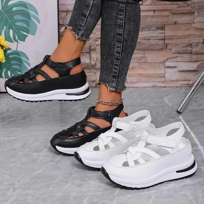 Casual Hollow out Flat Sandals Style Thin Platform Thick Bottom Heightening Shoes Rubber Sole Sandals