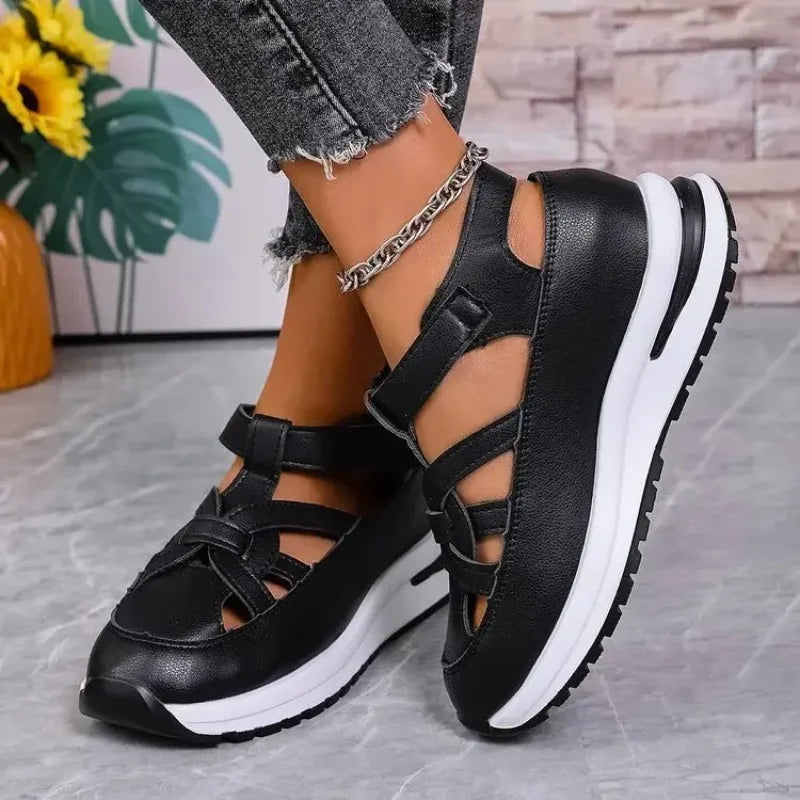 Casual Hollow out Flat Sandals Style Thin Platform Thick Bottom Heightening Shoes Rubber Sole Sandals