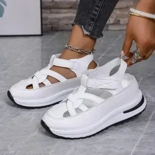 Casual Hollow out Flat Sandals Style Thin Platform Thick Bottom Heightening Shoes Rubber Sole Sandals