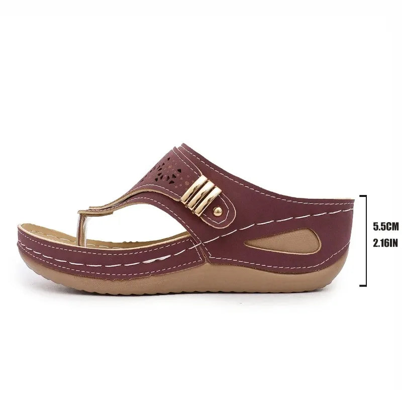 Casual Thick Heel Sandals Hollow out Platform Slippers Pure Color Flip Flops Rubber Bottom Polyurethane Mater