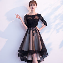 Champagne and black High Low Short Sleeves Party Dress