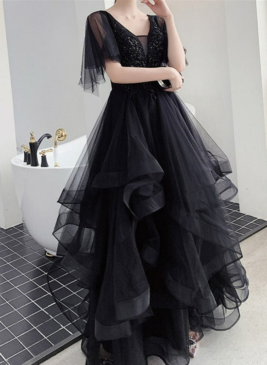 Charming Black Prom Dress V Neck Long Formal Dresses