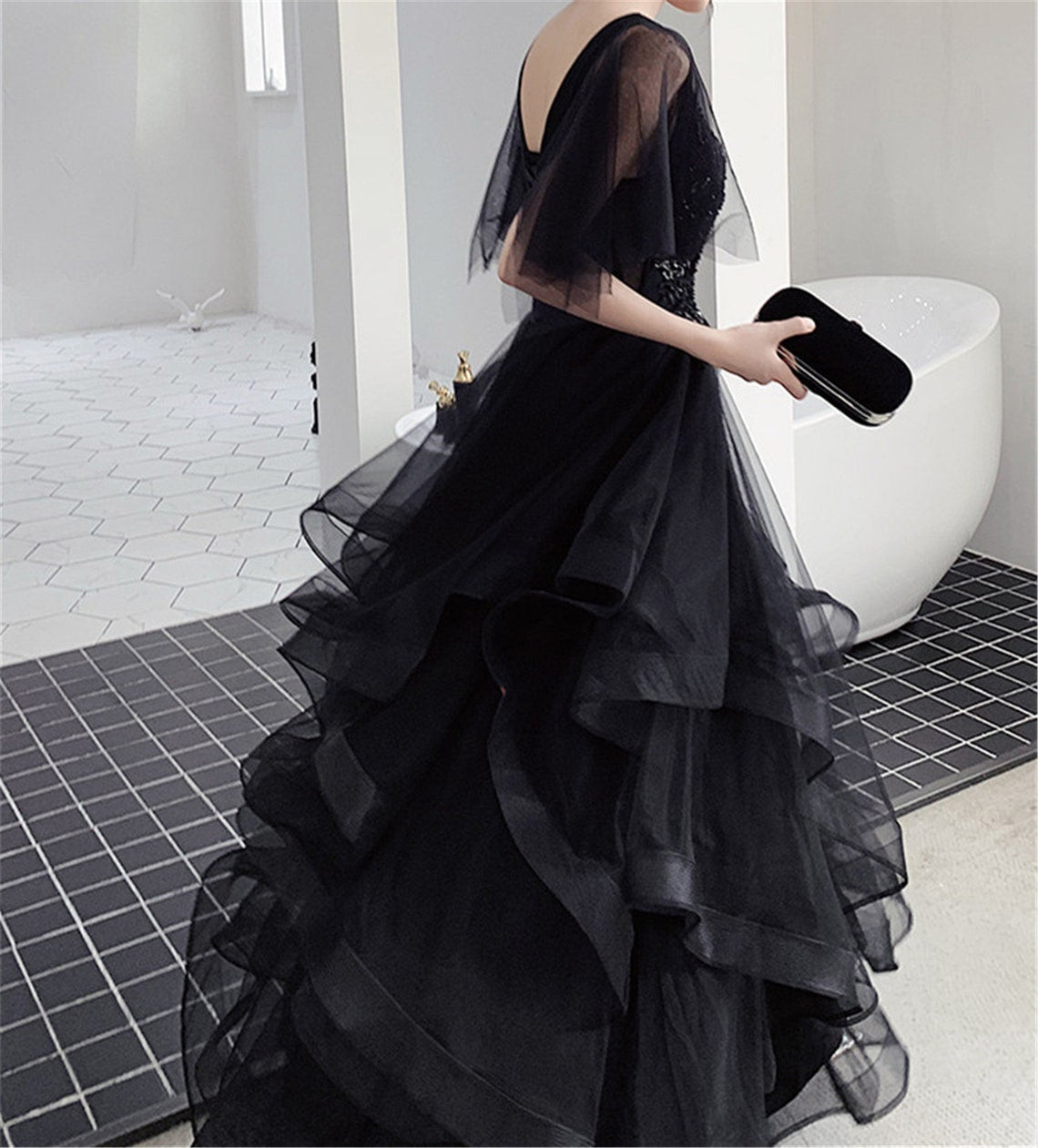 Charming Black Prom Dress V Neck Long Formal Dresses