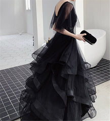 Charming Black Prom Dress V Neck Long Formal Dresses