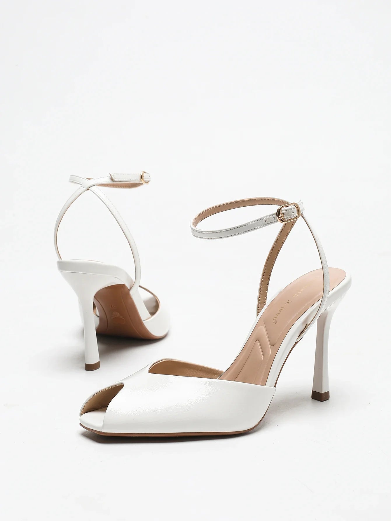 Chic Square-Toe Leather Peep-Toe Slingback Stiletto Heels