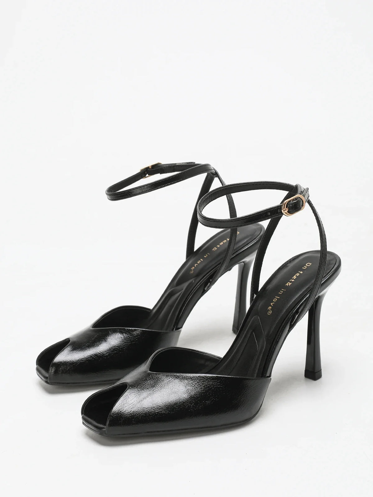 Chic Square-Toe Leather Peep-Toe Slingback Stiletto Heels