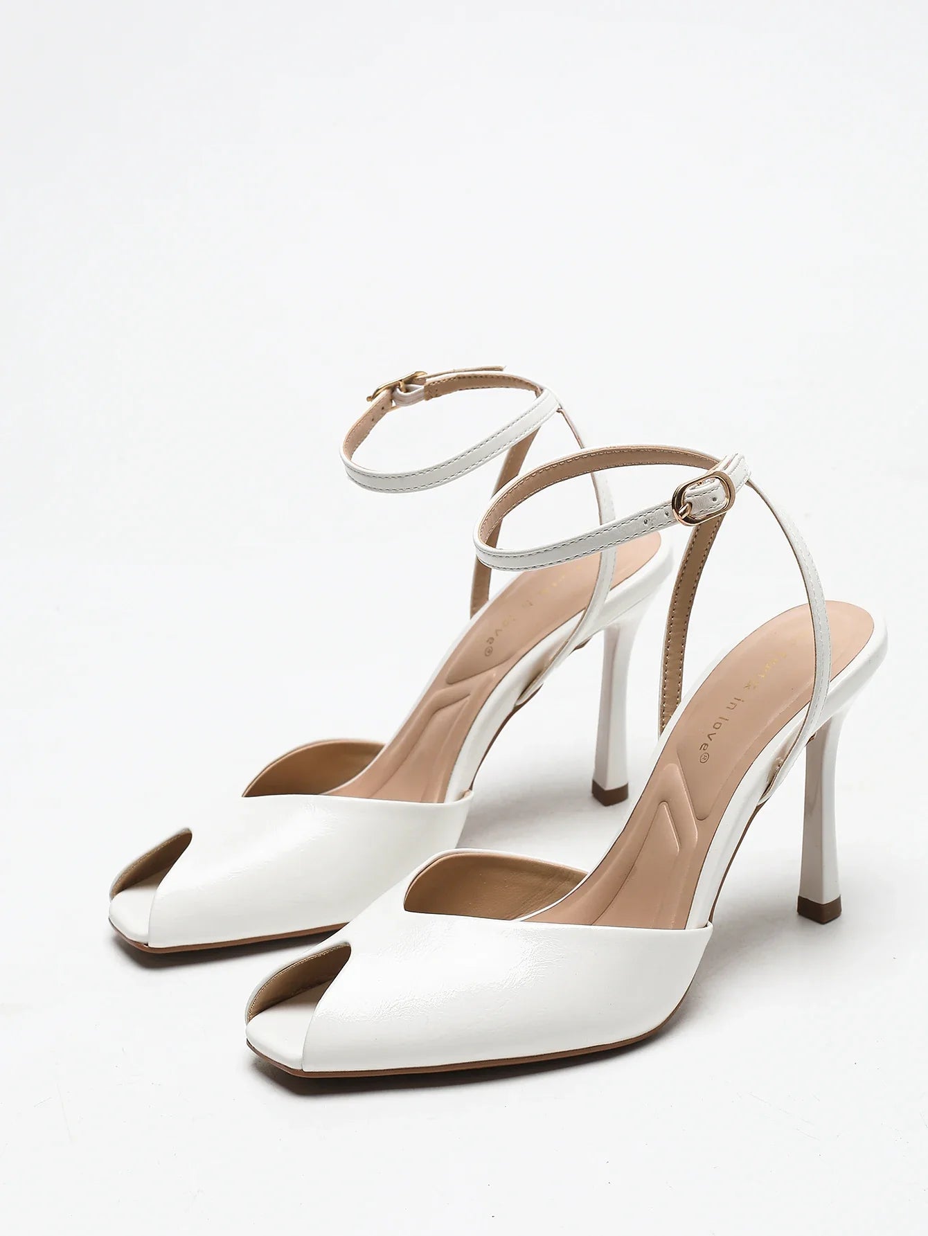 Chic Square-Toe Leather Peep-Toe Slingback Stiletto Heels