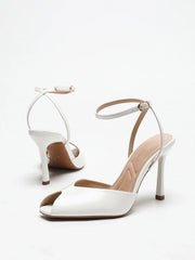 Chic Square-Toe Leather Peep-Toe Slingback Stiletto Heels