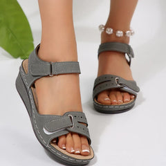 Comfortable Casual Fishmouth Sandals plus Size Slip-On Fashionable Magic Tape Stylish Flat Heel Shoes