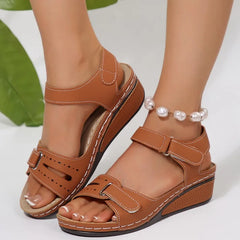 Comfortable Casual Fishmouth Sandals plus Size Slip-On Fashionable Magic Tape Stylish Flat Heel Shoes