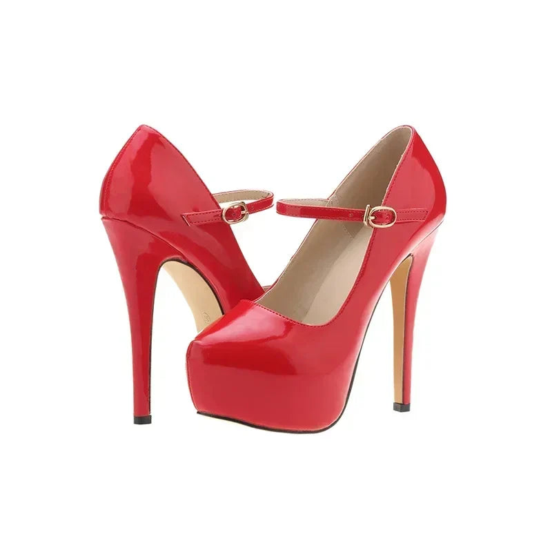 Cross-dresser Unisex Men's Buckle Strap Wedge Platform Pumps 14cm High Heels Chunky Block Stilettos Dress Party Wedding Shoes
