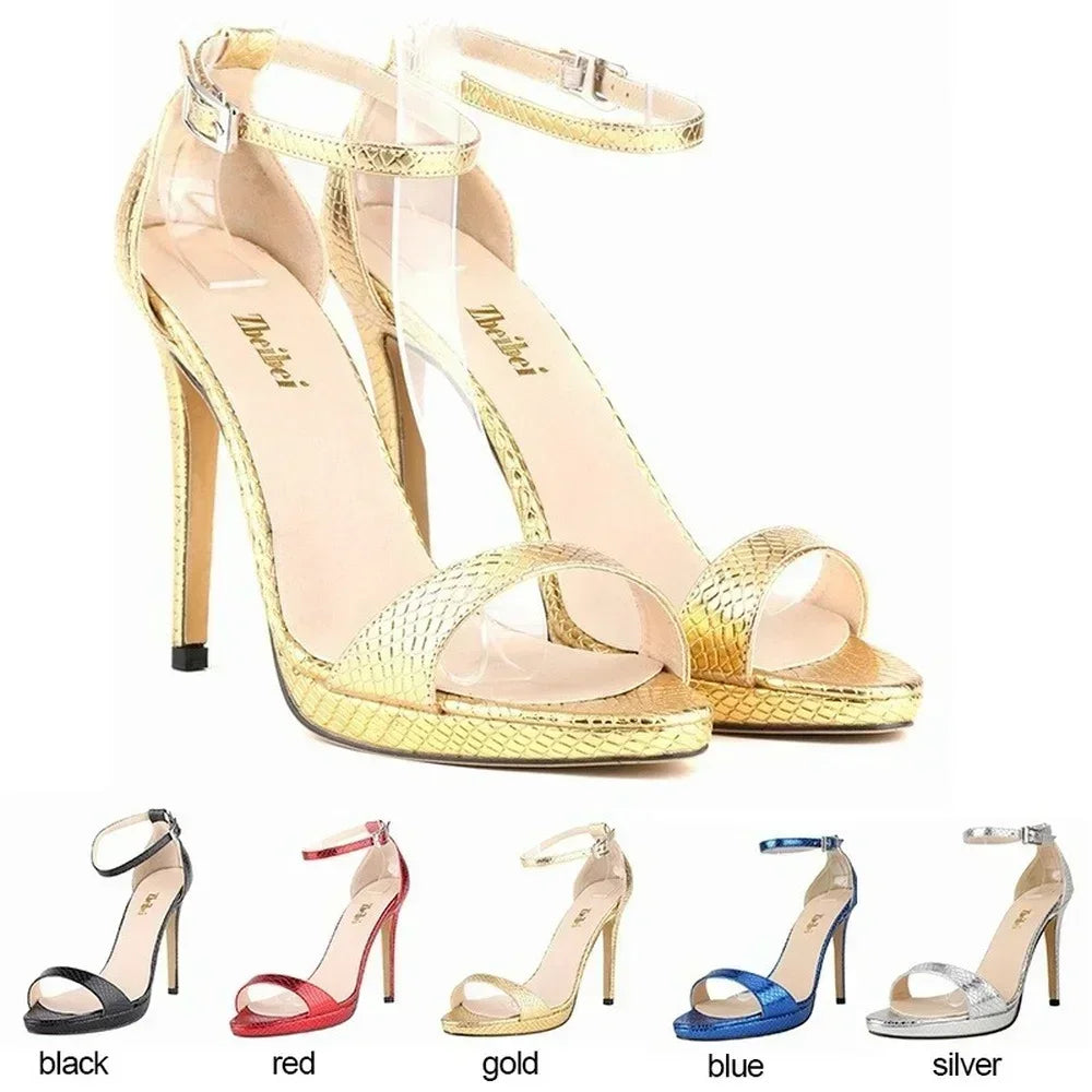 Cross-dresser Unisex Men's  Gold Silver Buckle Platform Sandals 12cm High Heels Stilettos Pole Dance Dress Party Wedding Shoes