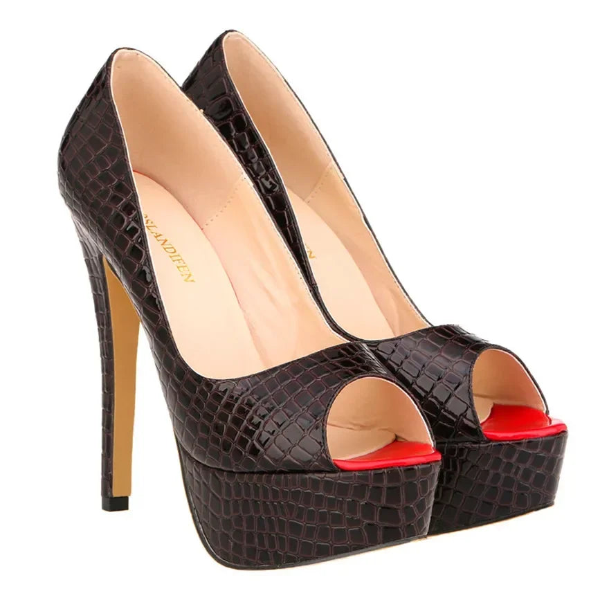 Cross-dresser Unisex Men's Pumps Queen Peep Toe Platform High Heels 14cm Sexy Patent Leather Shoes Stilettos Large Size