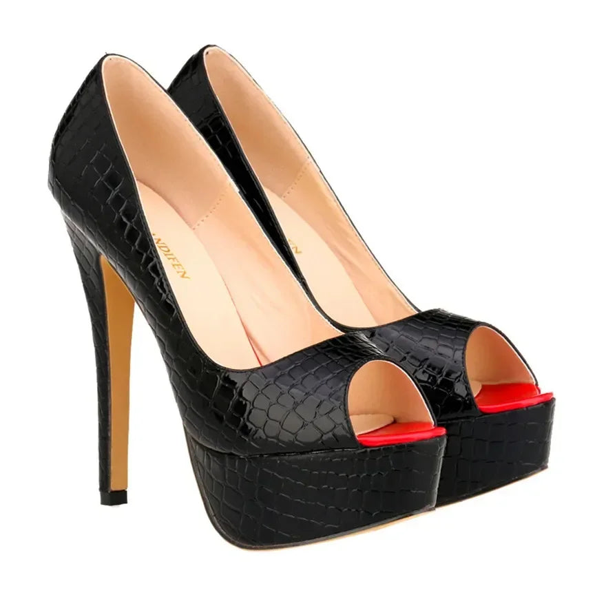 Cross-dresser Unisex Men's Pumps Queen Peep Toe Platform High Heels 14cm Sexy Patent Leather Shoes Stilettos Large Size
