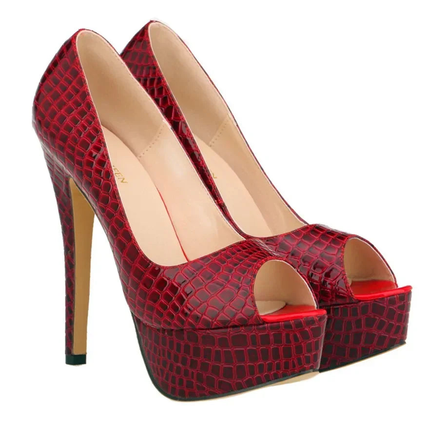 Cross-dresser Unisex Men's Pumps Queen Peep Toe Platform High Heels 14cm Sexy Patent Leather Shoes Stilettos Large Size
