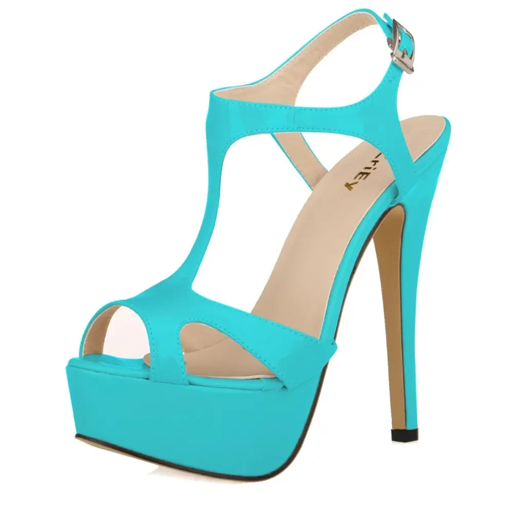 Cross-dresser Unisex Men's Pumps Stilettos 14cm Sexy T-Strap Peep Toe Platform Nightclub Style Shoes Patent Leather High Heels