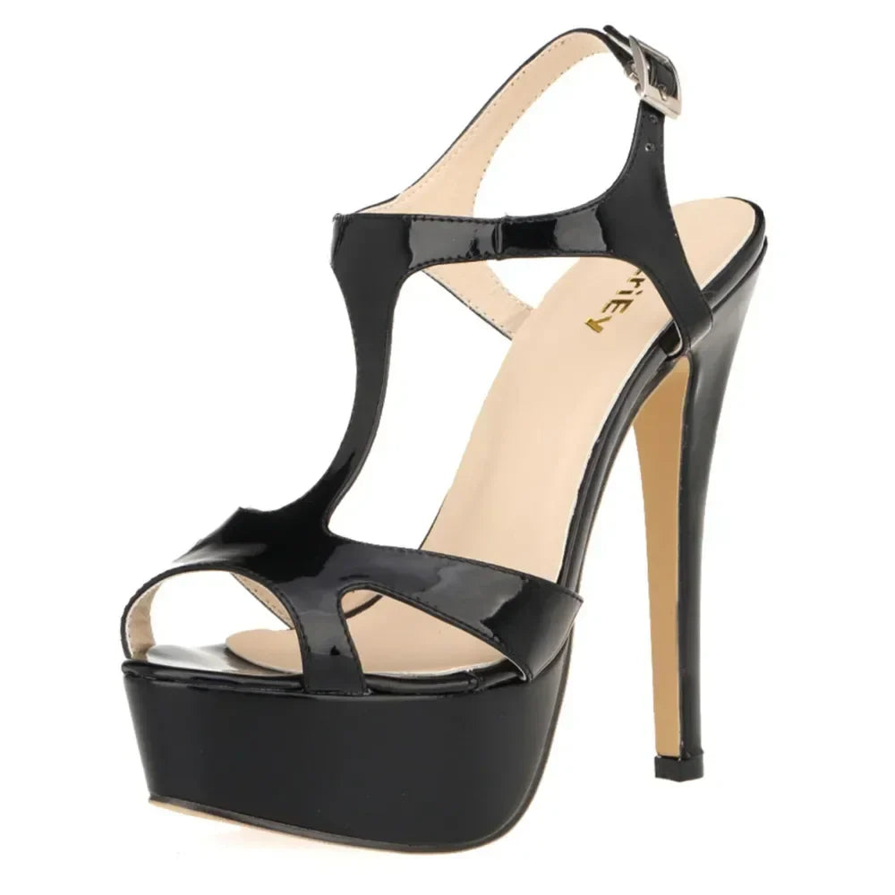 Cross-dresser Unisex Men's Pumps Stilettos 14cm Sexy T-Strap Peep Toe Platform Nightclub Style Shoes Patent Leather High Heels