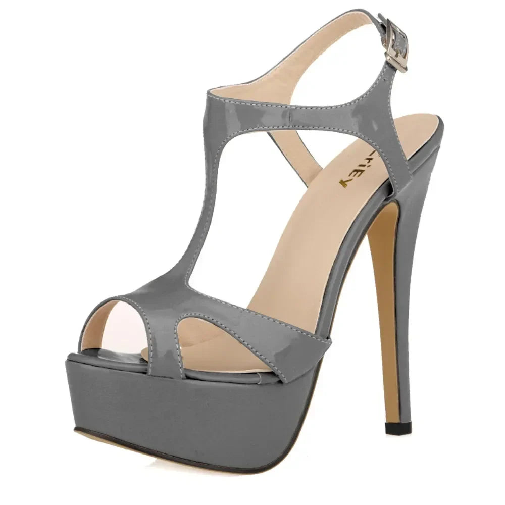 Cross-dresser Unisex Men's Pumps Stilettos 14cm Sexy T-Strap Peep Toe Platform Nightclub Style Shoes Patent Leather High Heels