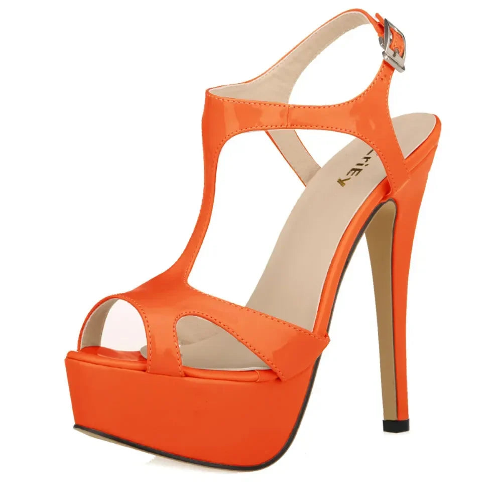 Cross-dresser Unisex Men's Pumps Stilettos 14cm Sexy T-Strap Peep Toe Platform Nightclub Style Shoes Patent Leather High Heels