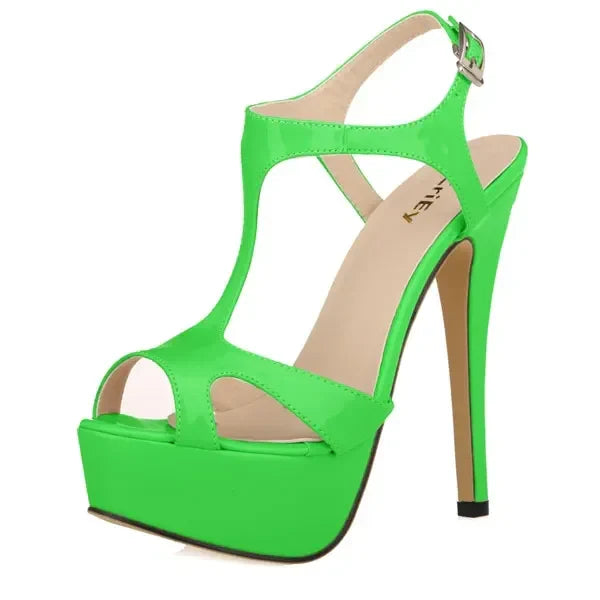 Cross-dresser Unisex Men's Pumps Stilettos 14cm Sexy T-Strap Peep Toe Platform Nightclub Style Shoes Patent Leather High Heels